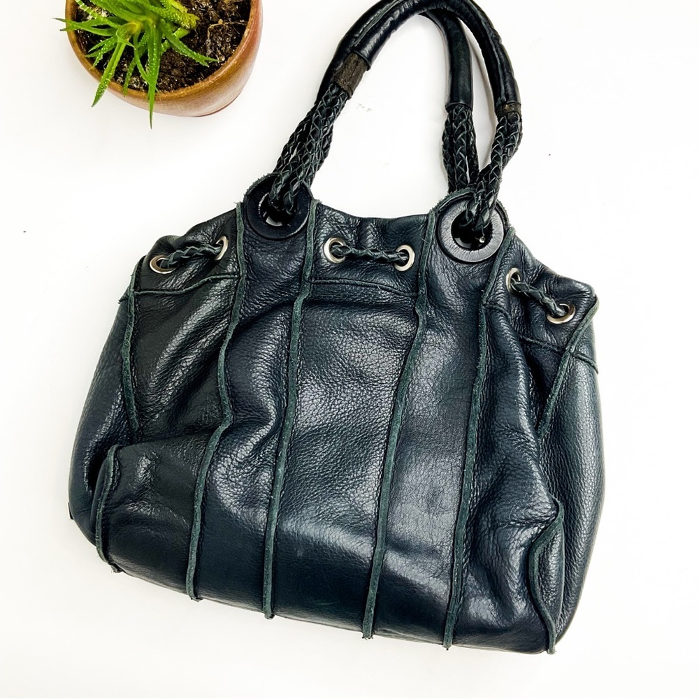 Vintage Kenneth Cole Black Leather Drawstring Bag - Picture 5 of 8